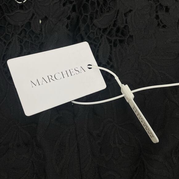 Marchesa Rosa Black Linen Lace Maxi Dress Handkerchief Hem Size 2 - Picture 13 of 15